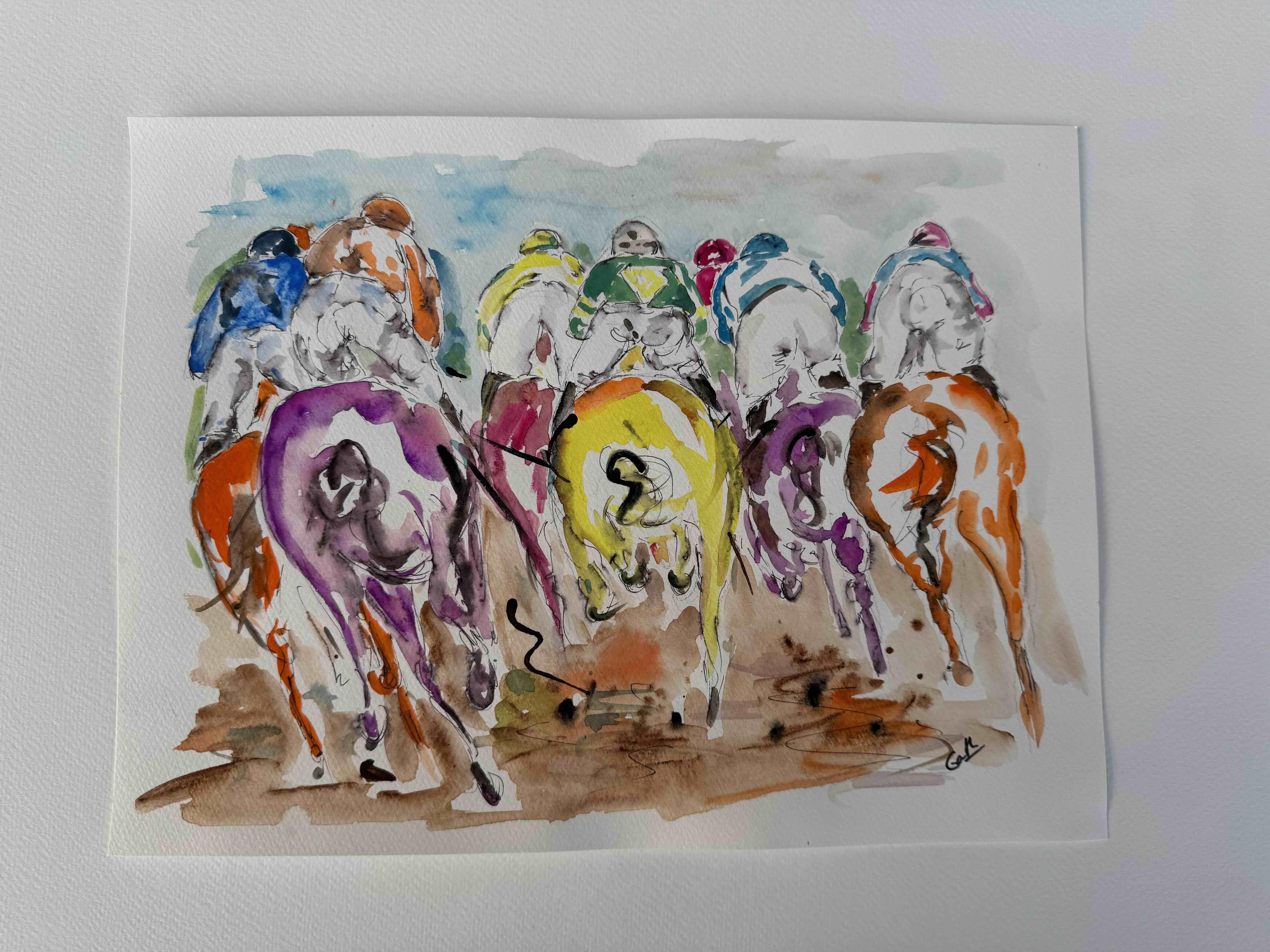 Bobbing Bottoms - Pferderennen, Originalgemälde, abstrakt, zeitgenössisch (Zeitgenössisch), Painting, von Tony Green