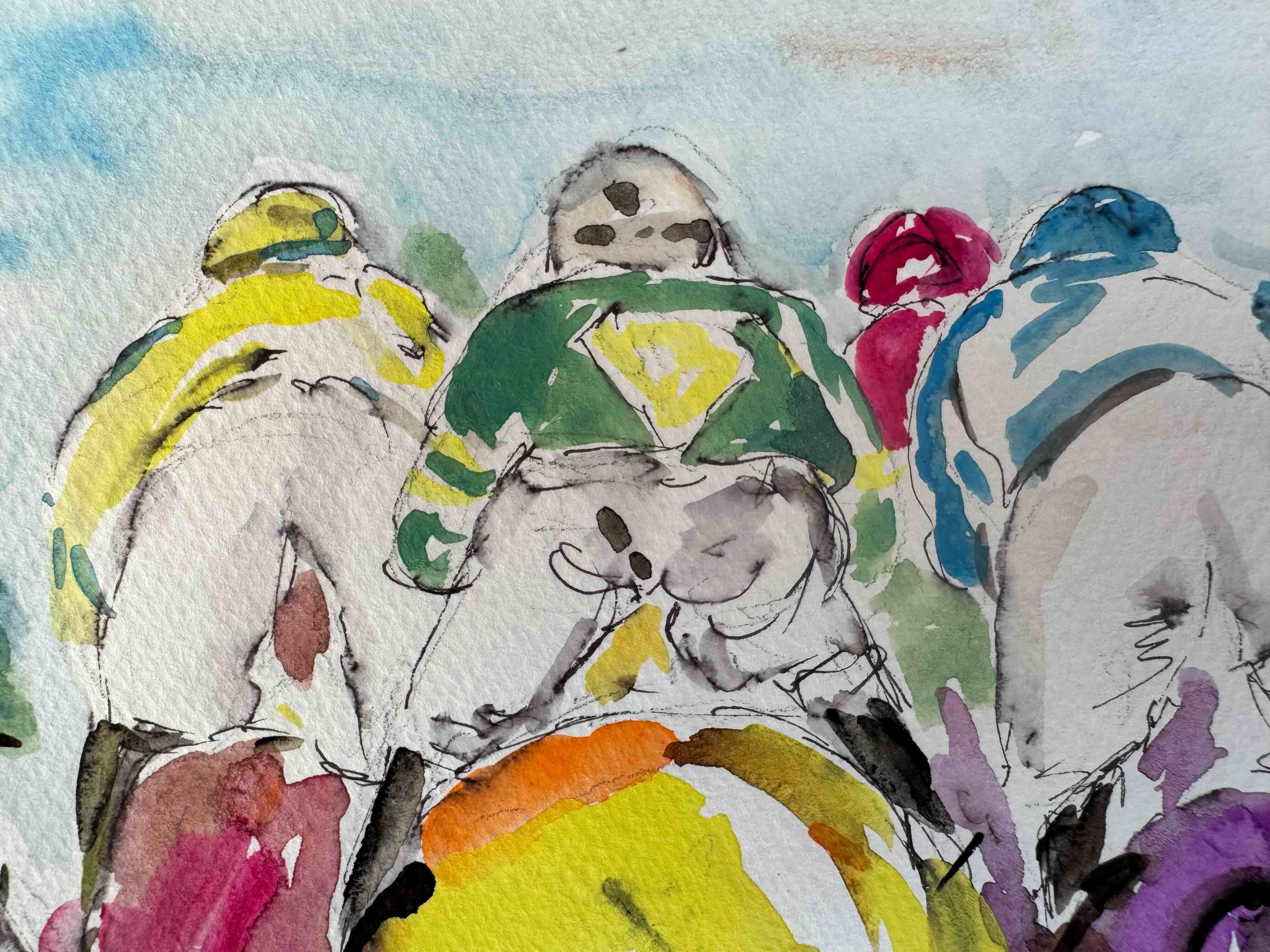 Bobbing Bottoms - Pferderennen, Originalgemälde, abstrakt, zeitgenössisch (Grau), Animal Painting, von Tony Green