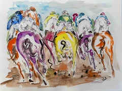 Bobbing Bottoms - Corse di cavalli, quadro originale, astratto, contemporaneo