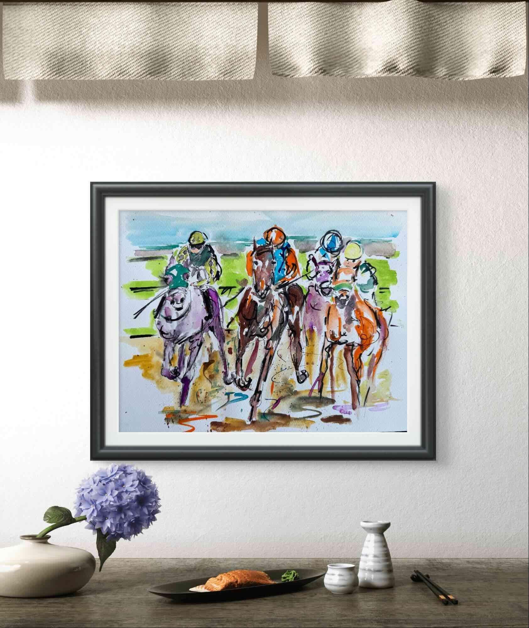 Me First - Pferderennen, Originalgemälde, abstrakt, zeitgenössisch (Zeitgenössisch), Painting, von Tony Green