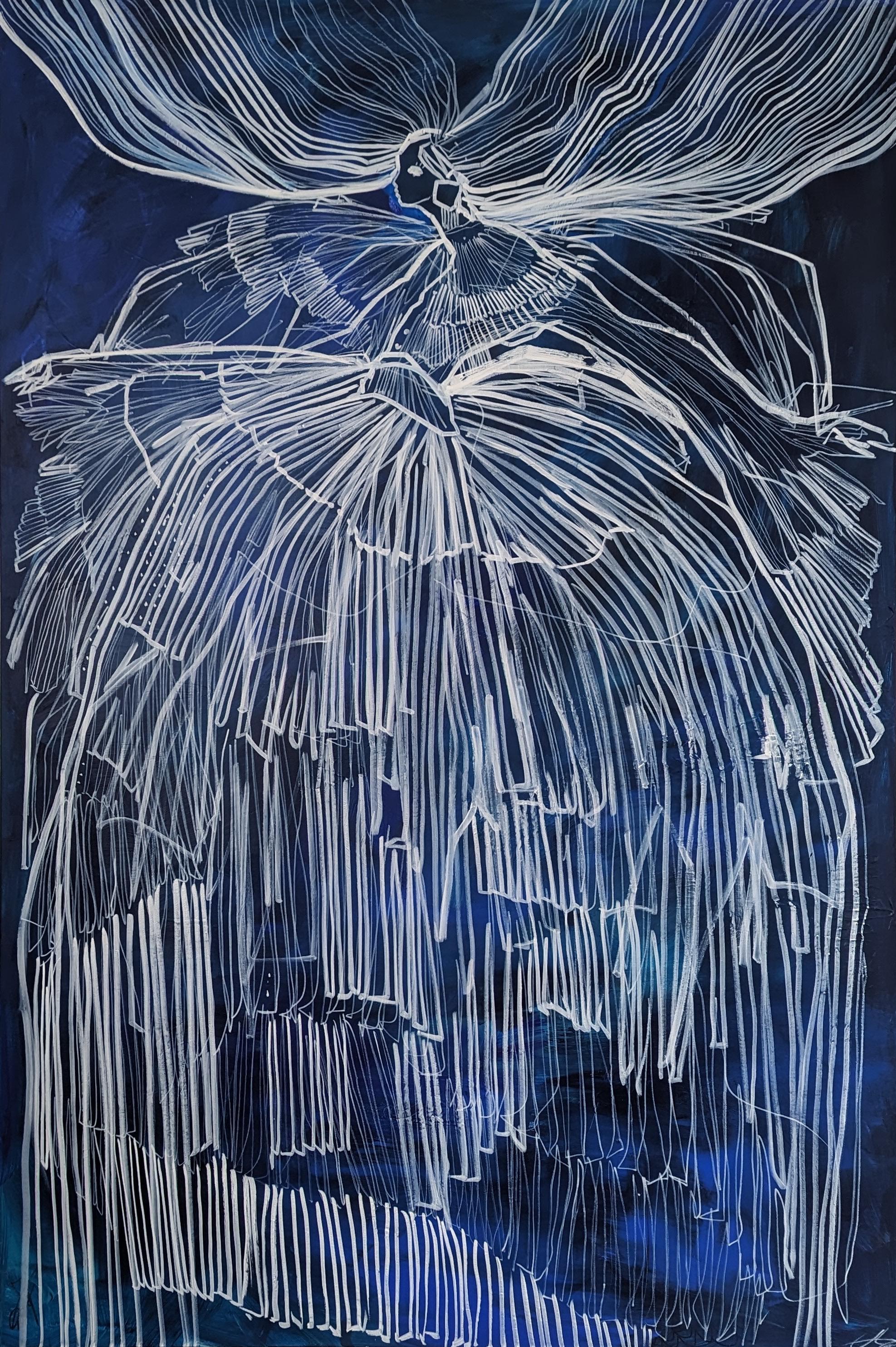 Midnight Rapunzel, original painting, abstract, contemporary - Purple Abstract Painting by Tony Green