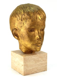 Tony Greenwood Modern Gilt Bronze Bust of a Young Boy