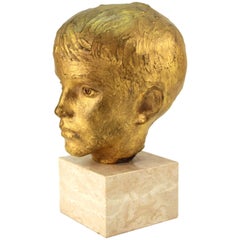Tony Greenwood Modern Gilt Bronze Bust of a Young Boy