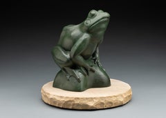 "Fuente de la rana sentada" (2024) Por Tony Hochstetler, Escultura original de bronce