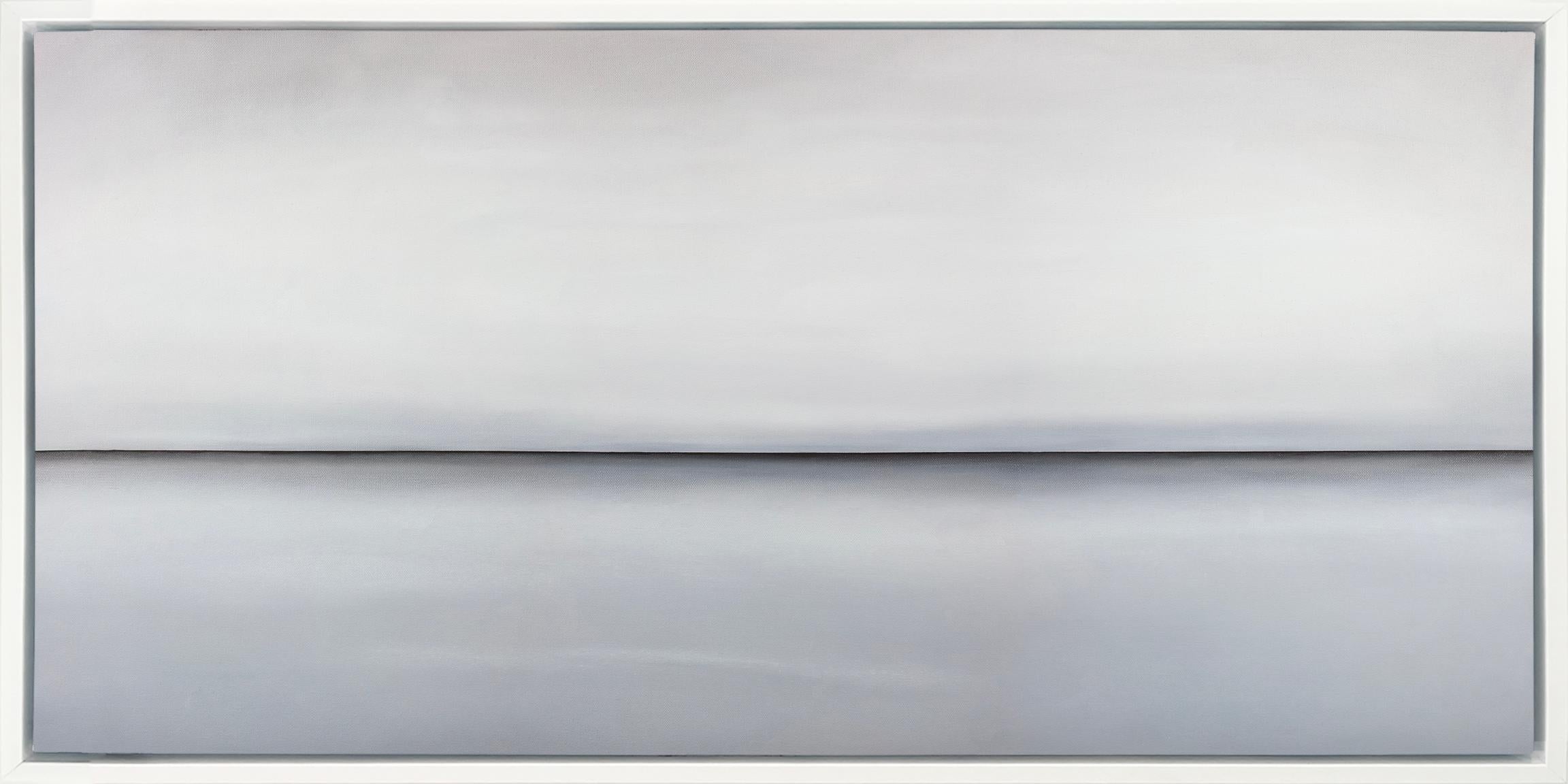 This abstract landscape limited edition print by Tony Iadicicco features a light grey palette. It has an abstracted landscape composition, with a stark horizon line running through the composition and soft, blended grey tones above and below it,