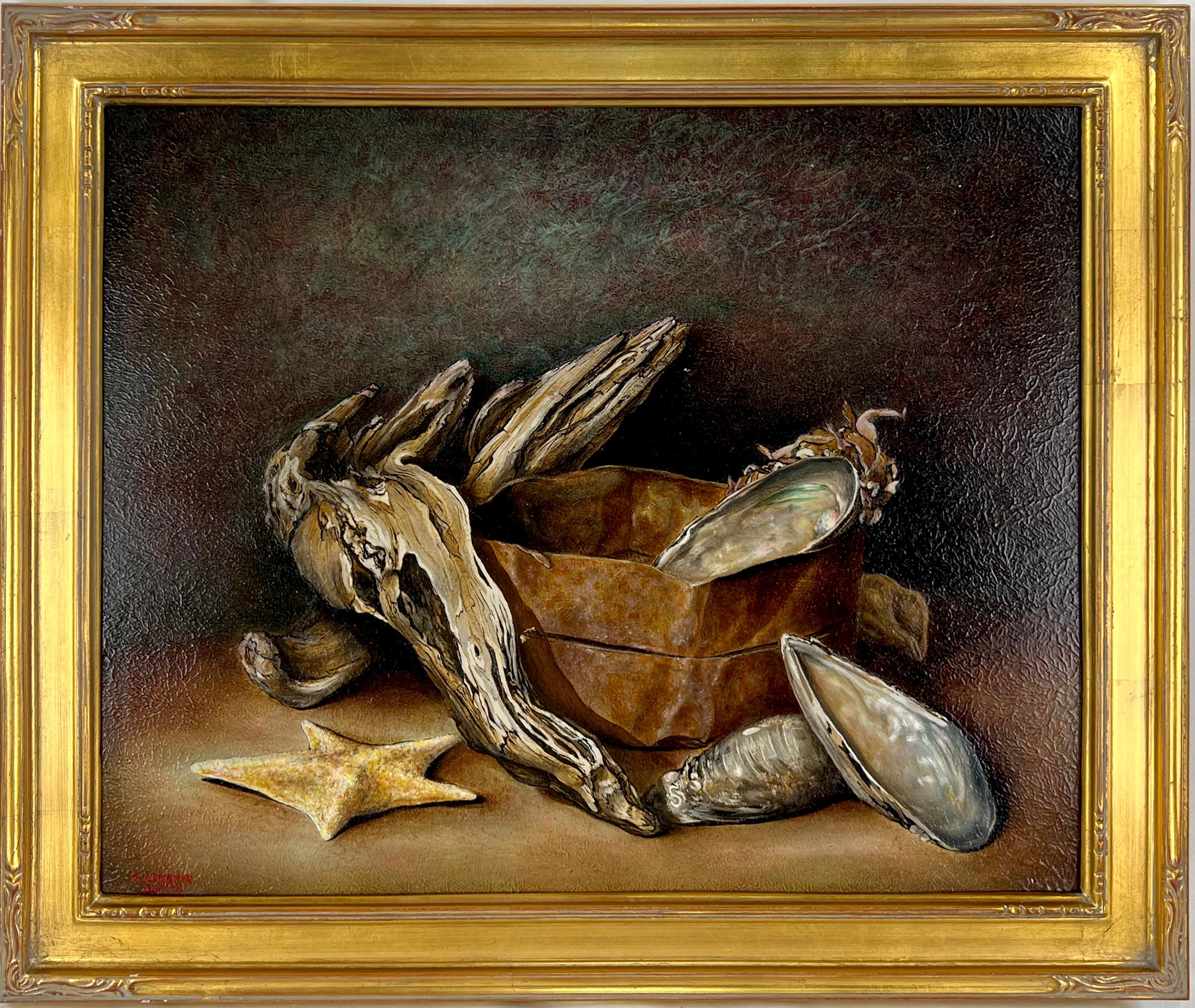 Tony Jankowski Still-Life Painting -  Vintage Still Life with Abalone Shells and Driftwood Influenced by Claude Buck