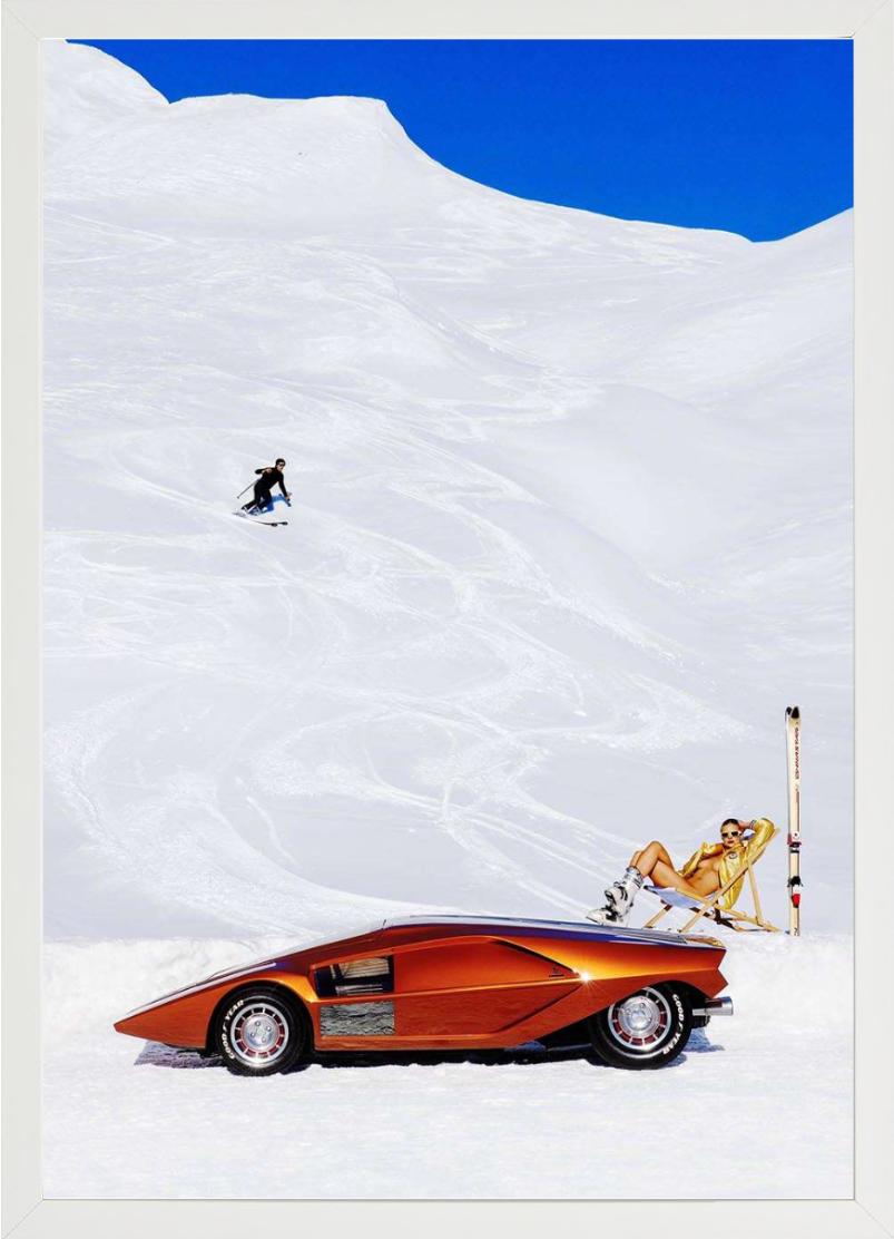 'Apres! St. Moritz' - Lancia Stratos zero on piste, fine art photography, 2023 - Photograph by Tony Kelly