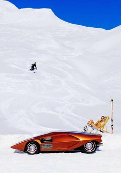 'Apres! St. Moritz' - Lancia Stratos Zero auf der Piste, Kunstfotografie, 2023