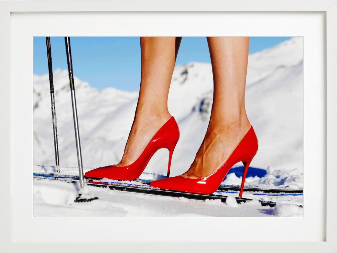 'Backcountry III' - Red Louboutins Heels on Ski, fine art photography, 2023 For Sale 2