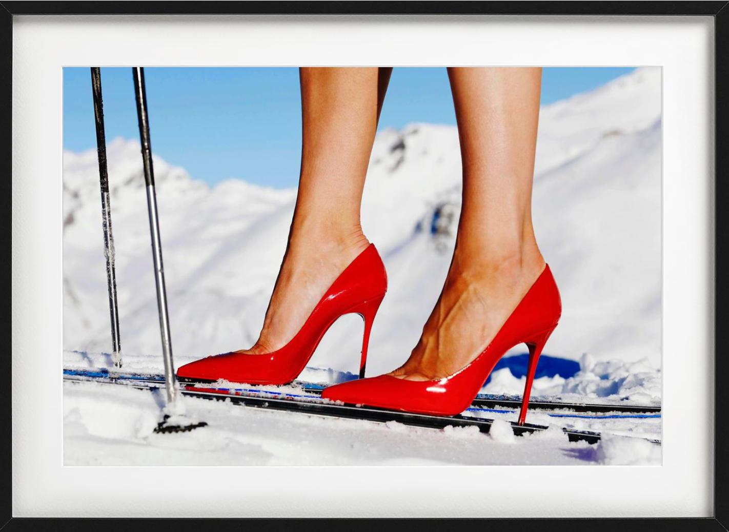 'Backcountry III' - Red Louboutins Heels on Ski, fine art photography, 2023 For Sale 3