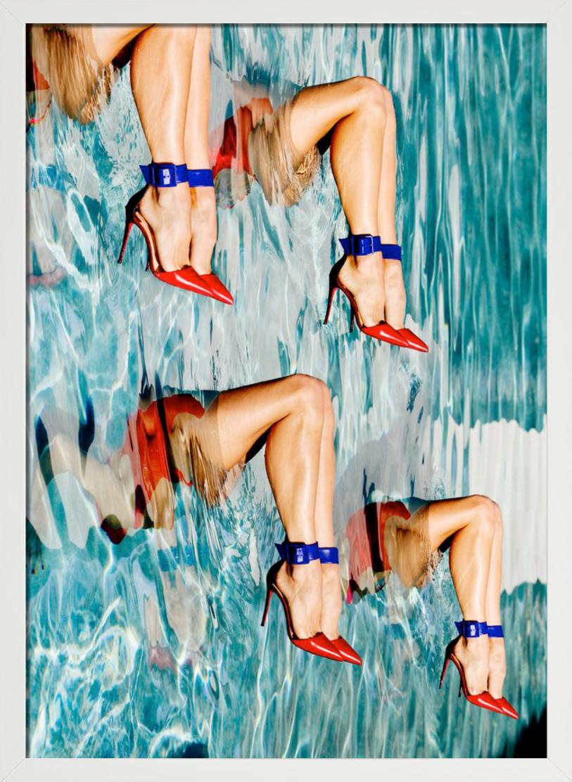 Footwork - legs in red heels in a blue swimmingpool, fine art photography, 2017 For Sale 2