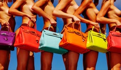 Ladies who lunch - nude with colourful Birkin bags, fine art photography, 2018