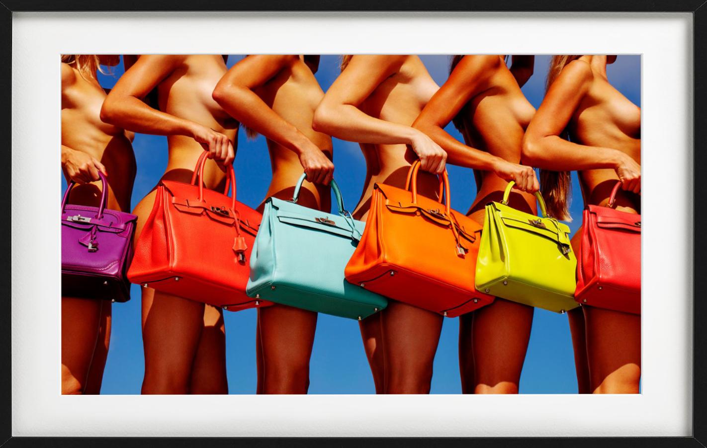 Ladies Who Lunch - Nude with colorful Birkin Bags, Fine Art Photography, 2018 - Beige Color Photograph by Tony Kelly