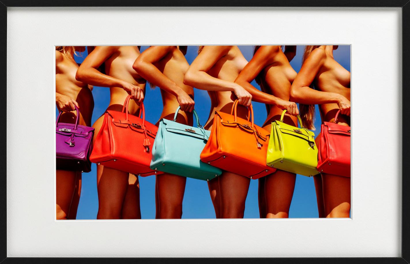 Ladies Who Lunch - Nude with colorful Birkin Bags, Fine Art Photography, 2018 For Sale 2