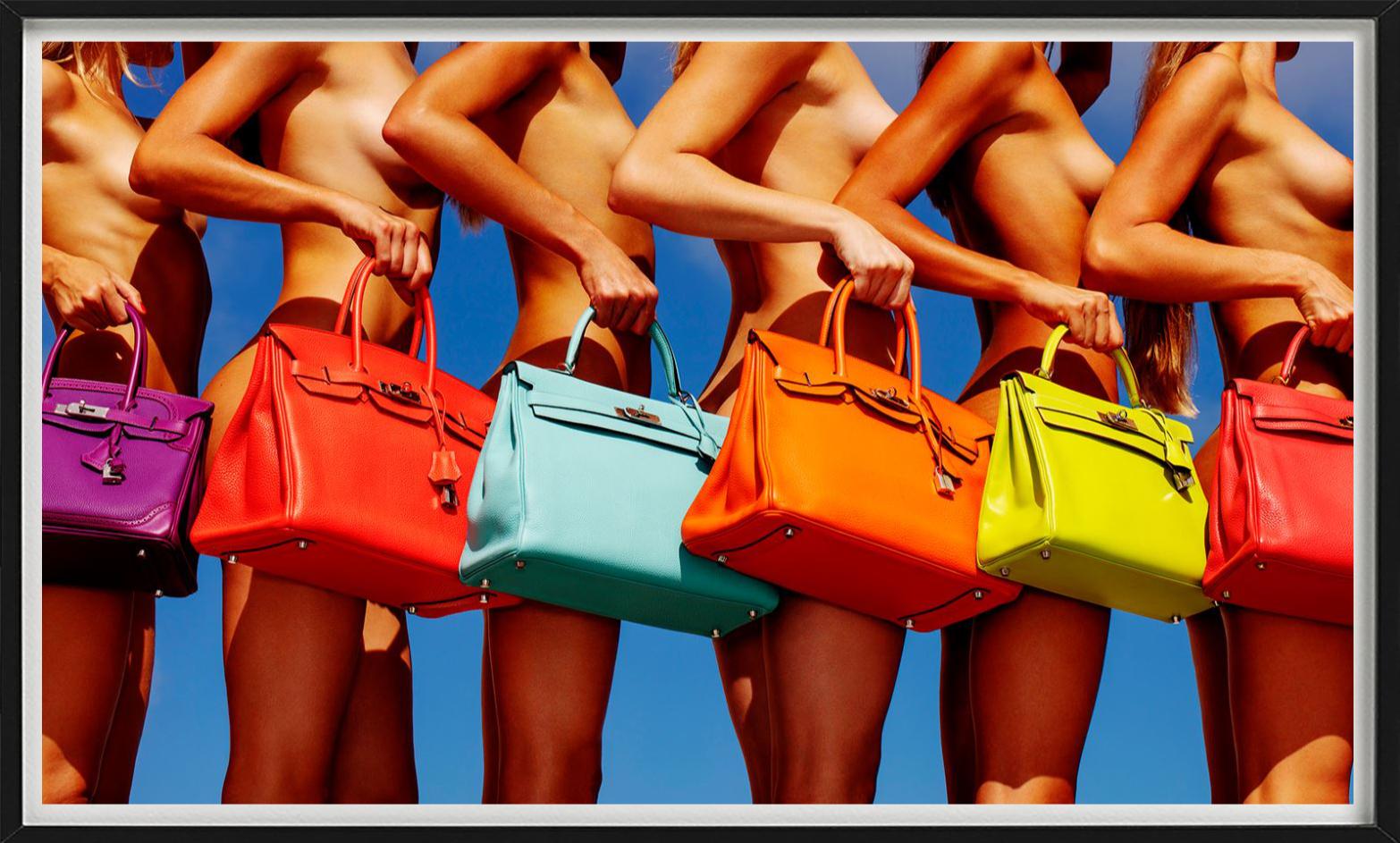Ladies Who Lunch - Nude with colorful Birkin Bags, Fine Art Photography, 2018 For Sale 3