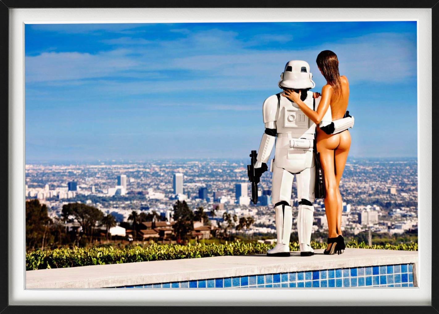 Love Story 5 - nude with storm trooper looking at LA, fine art photography, 2017 For Sale 2