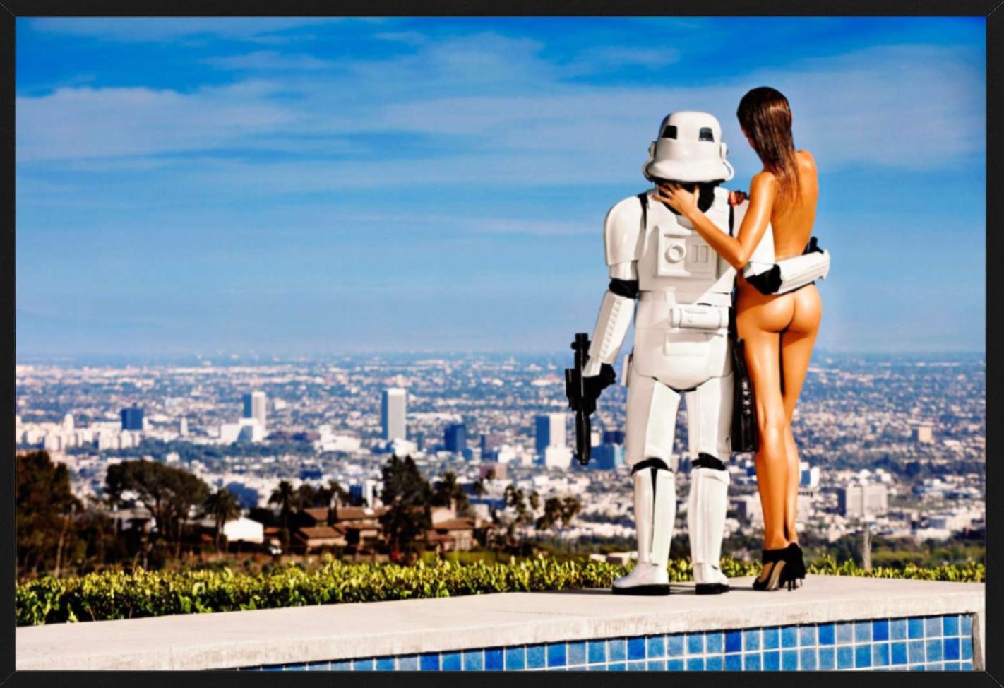 Love Story 5 - nude with storm trooper looking at LA, fine art photography, 2017 For Sale 5