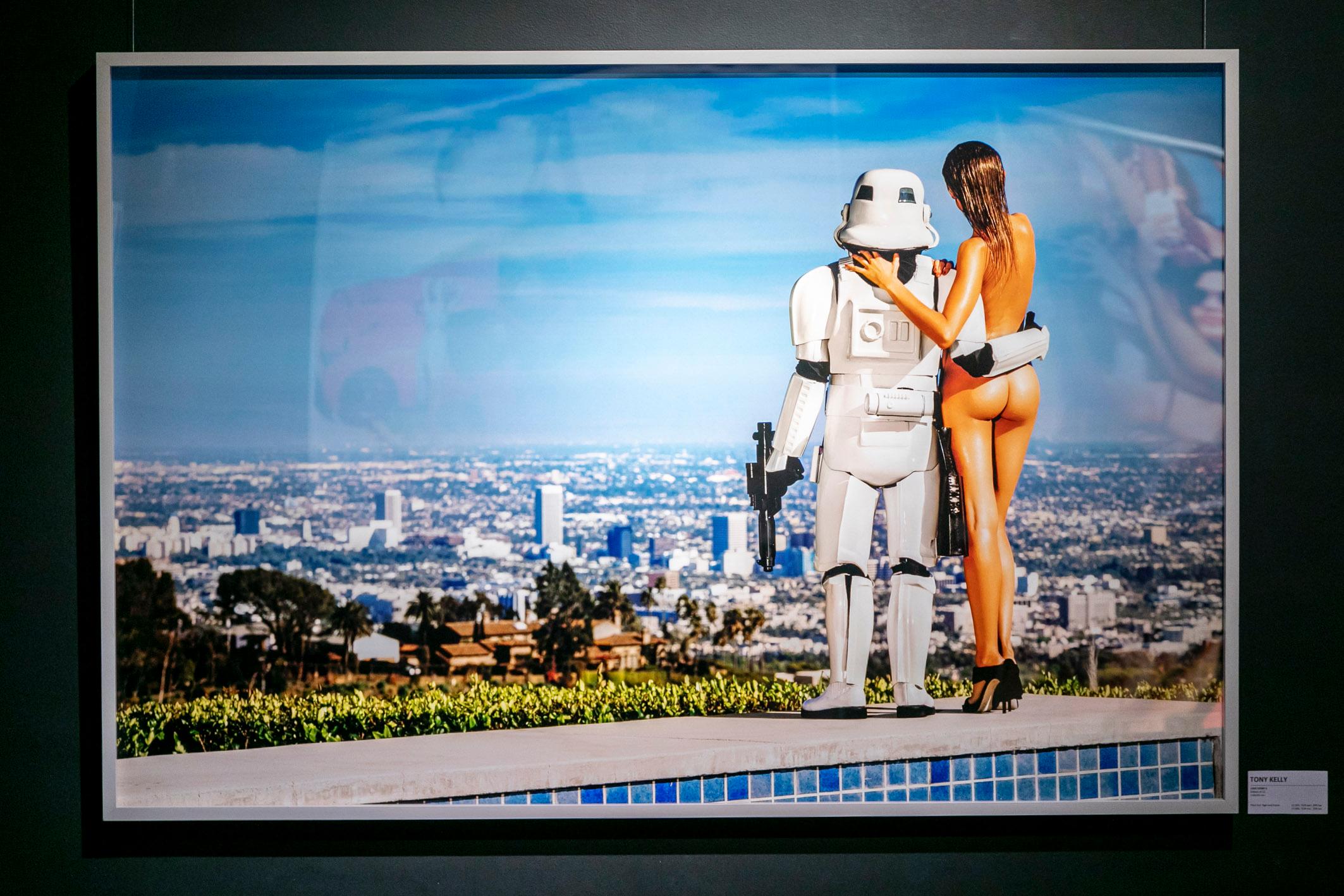 Love Story 5 - a nude model and a storm trooper looking at Los Angeles  - Photograph by Tony Kelly