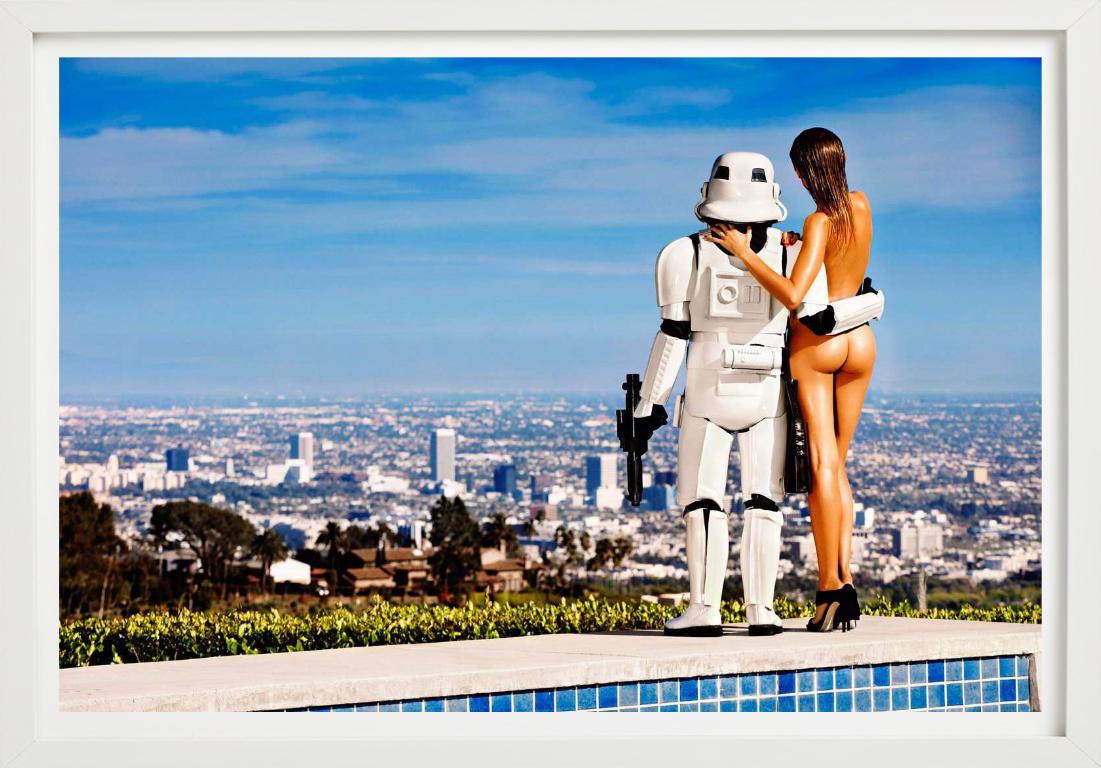 Love Story 5 - nude with storm trooper looking at LA, fine art photography, 2017 - Contemporary Photograph by Tony Kelly