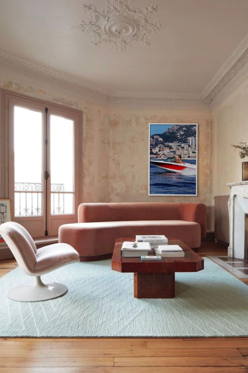 Monaco - Nude on a Speed Boat, Fine Art Photography 2024 - Purple Figurative Photograph by Tony Kelly