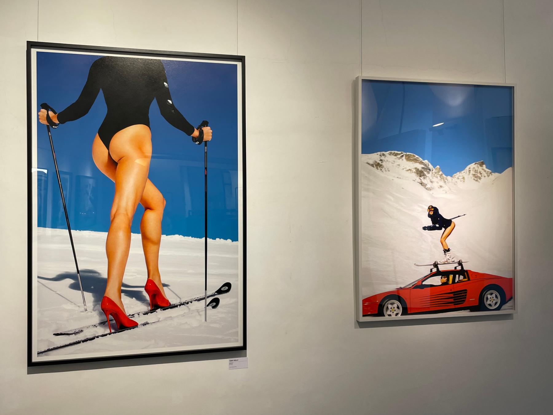 Off-Piste - model in skiers on a car in the snowy mountains - Contemporary Photograph by Tony Kelly