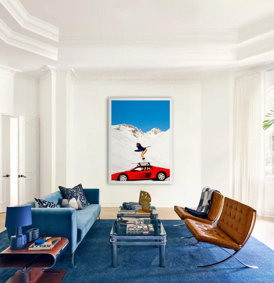 Off-Piste - Modella con gli sci in piedi su una Ferrari, Diptych Fine Arts Photography, 2022 7