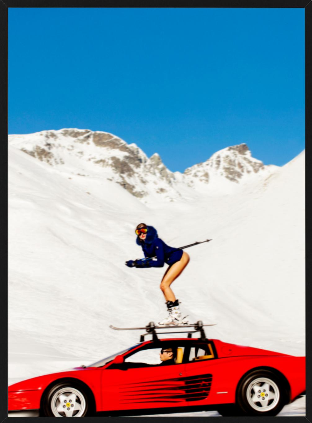 Off-Piste - Modella con gli sci in piedi su una Ferrari, Diptych Fine Arts Photography, 2022 2