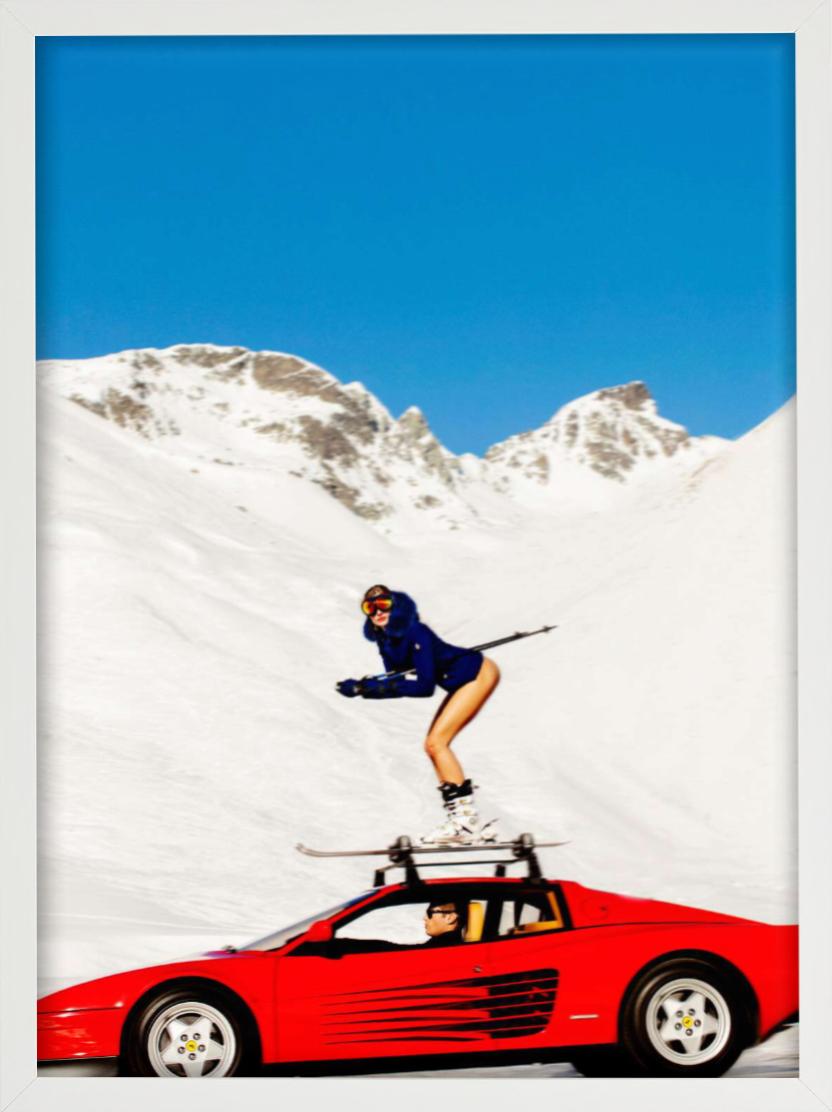 Off-Piste - Modella con gli sci in piedi su una Ferrari, Diptych Fine Arts Photography, 2022 5