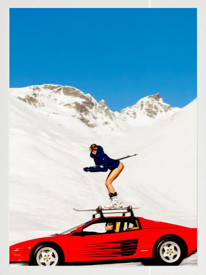 Off-Piste - Modella con gli sci in piedi su una Ferrari, Diptych Fine Arts Photography, 2022 6