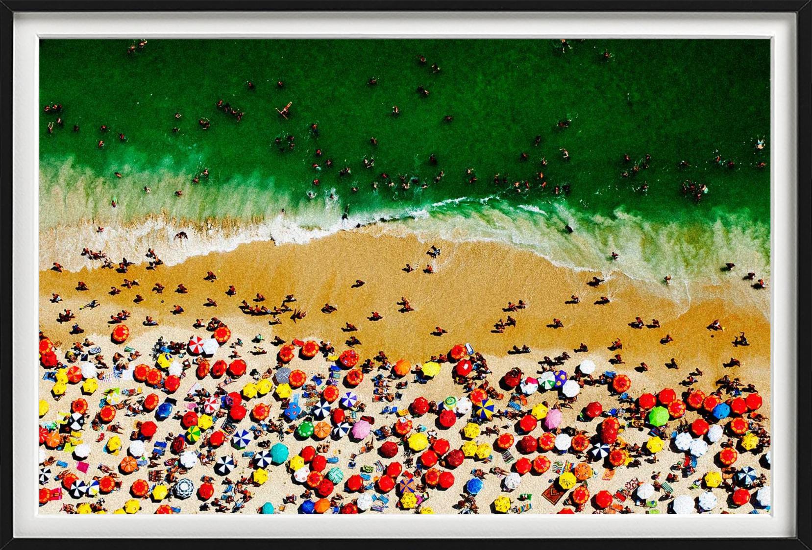 Rio Aerial - Bird's Eye View on Beach with Parasols, Fine Art Photography, 2009 - Beige Landscape Photograph by Tony Kelly