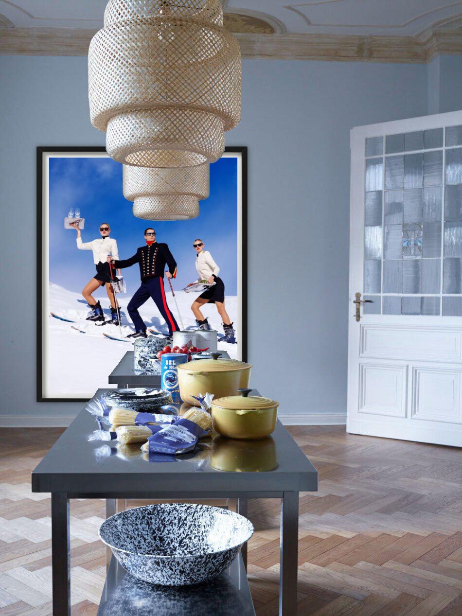 'Room Service' - Waiters in uniform skiing on piste, fine art photography, 2023 - Photograph by Tony Kelly