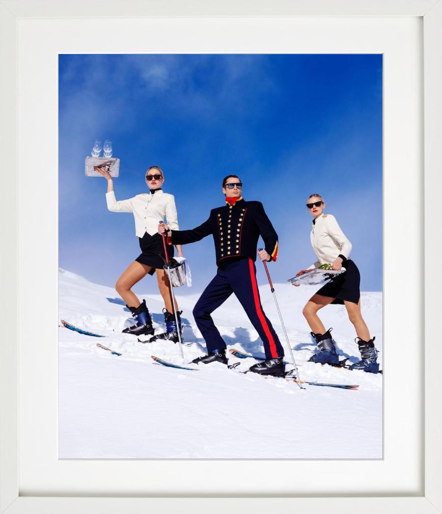 'Room Service' - Waiters in uniform skiing on piste, fine art photography, 2023 For Sale 2