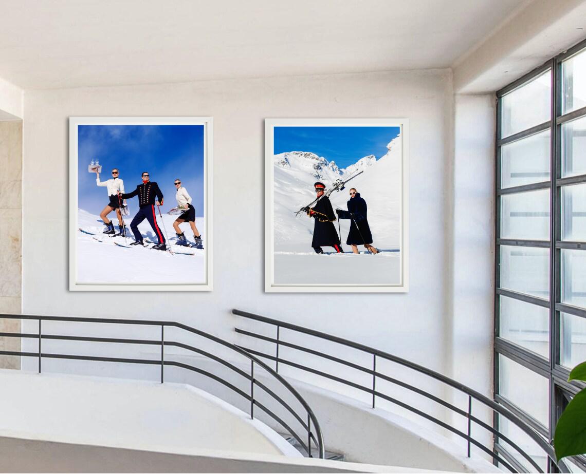'Room Service' - Waiters in uniform skiing on piste, fine art photography, 2023 For Sale 4