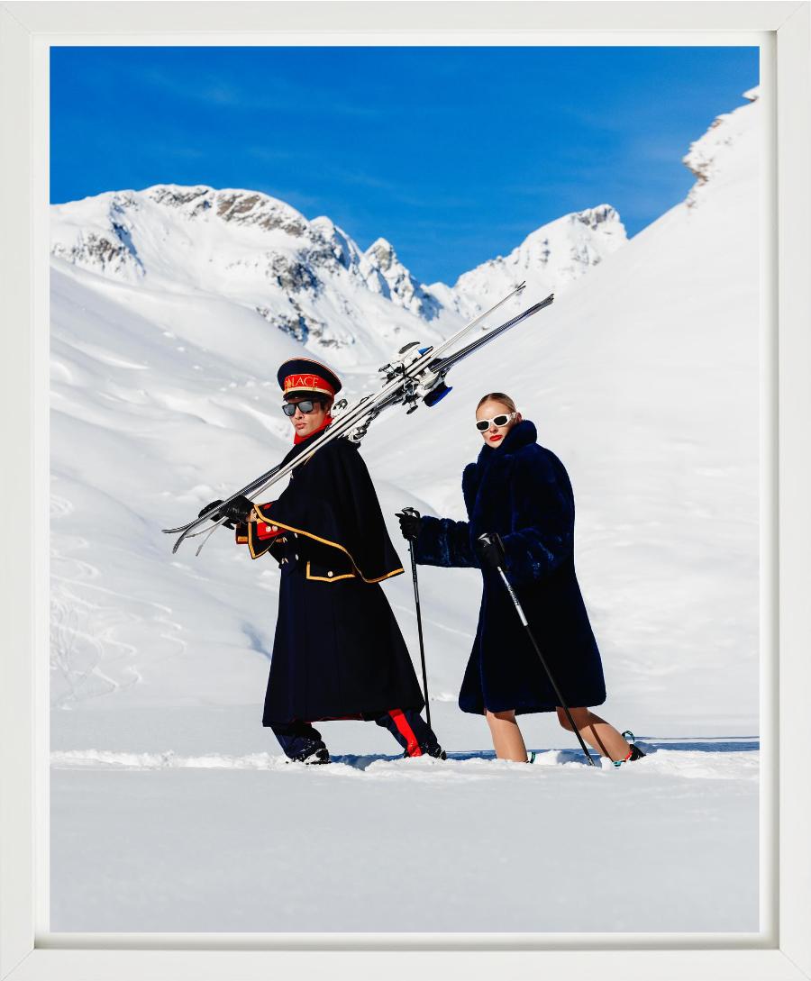 'Ski Guide' - two Models hiking through snow, fine art photography, 2023 - Contemporary Photograph by Tony Kelly