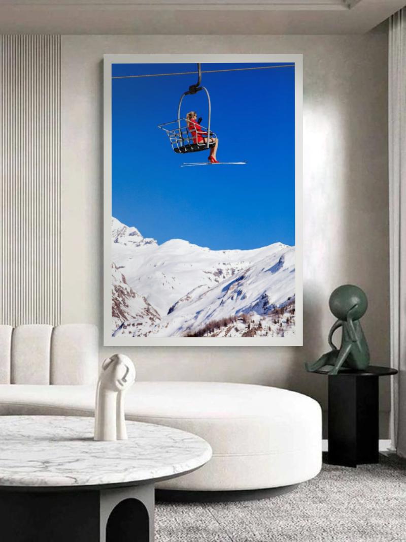 Ski Patrol - Model in Red sitting in a Chairlift, Fine Art Photography, 2019 For Sale 3