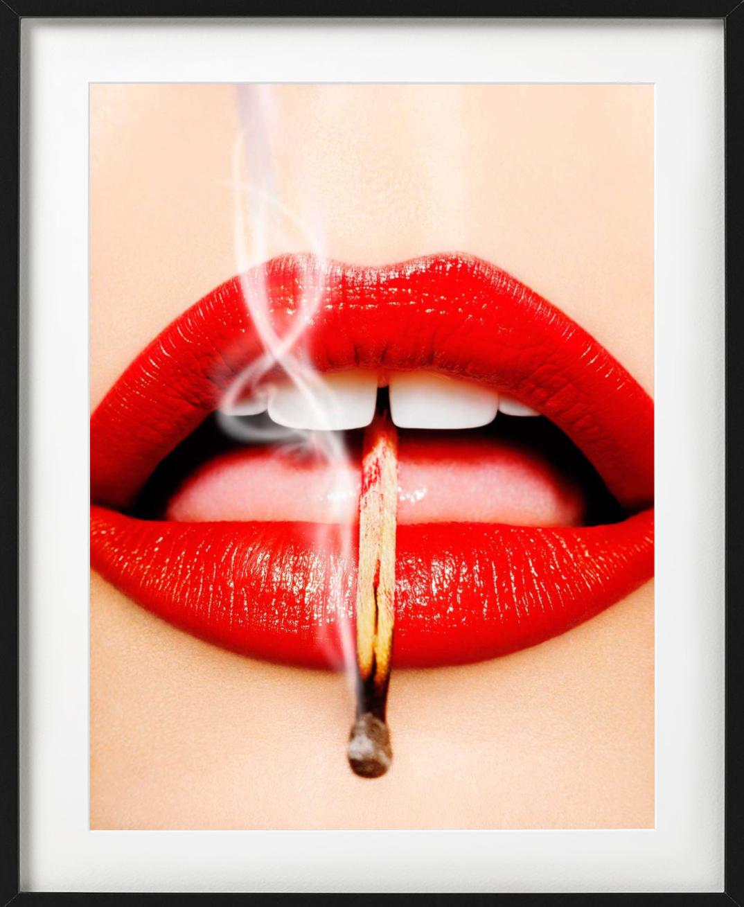 Smoking Lips, Playboy Cover - Red Lips with Match, fine art photography, 2013 - Contemporary Photograph by Tony Kelly