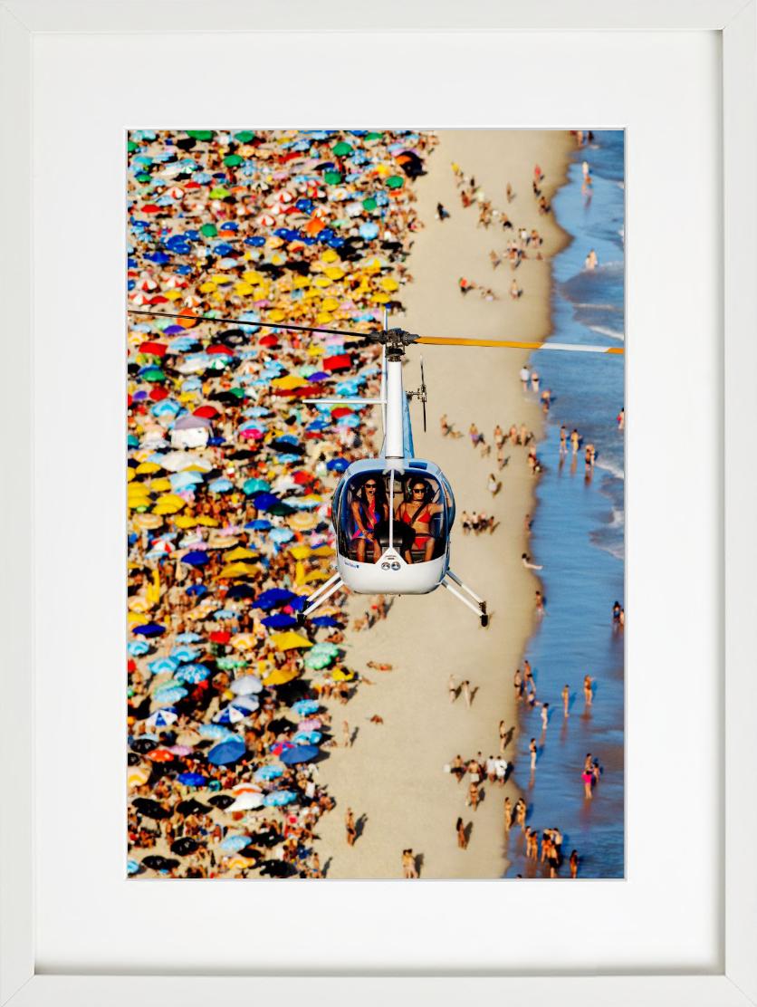 'The Girls from Ipanema' - helicopter over beach in Rio, fine art photography  - Beige Figurative Photograph by Tony Kelly