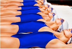 TK Swimteam - colourful portrait of women sunbathing in blue swimsuits