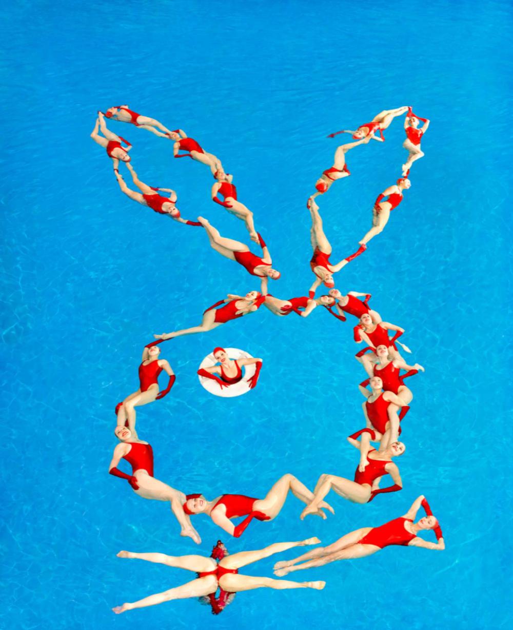 Tony Kelly Color Photograph - Water Beauties - Swimmers Forming a Playboy Bunny, Fine Art Photography, 2013