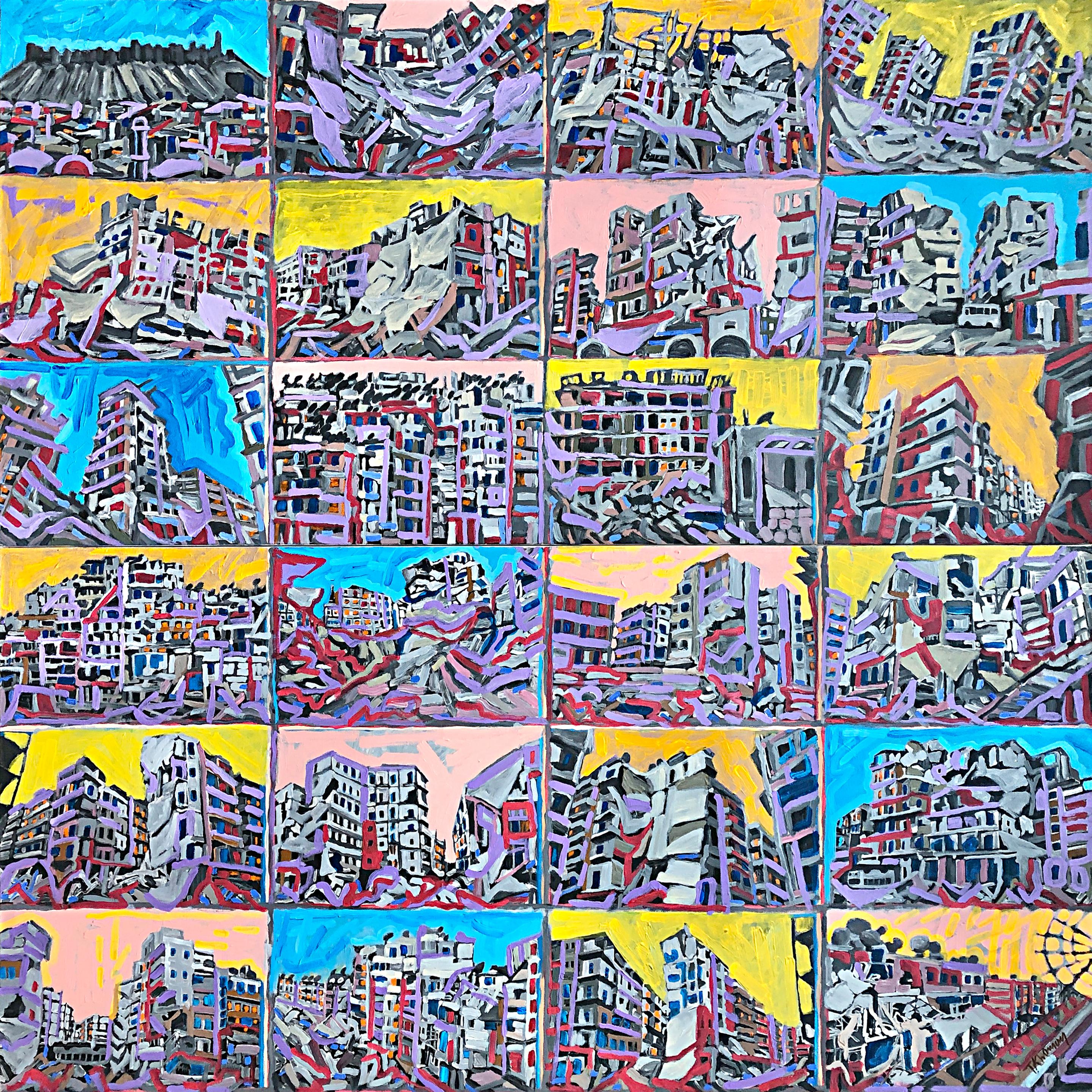 Tony Khawam Abstract Painting - Aleppo to Kyiv Windows to the World