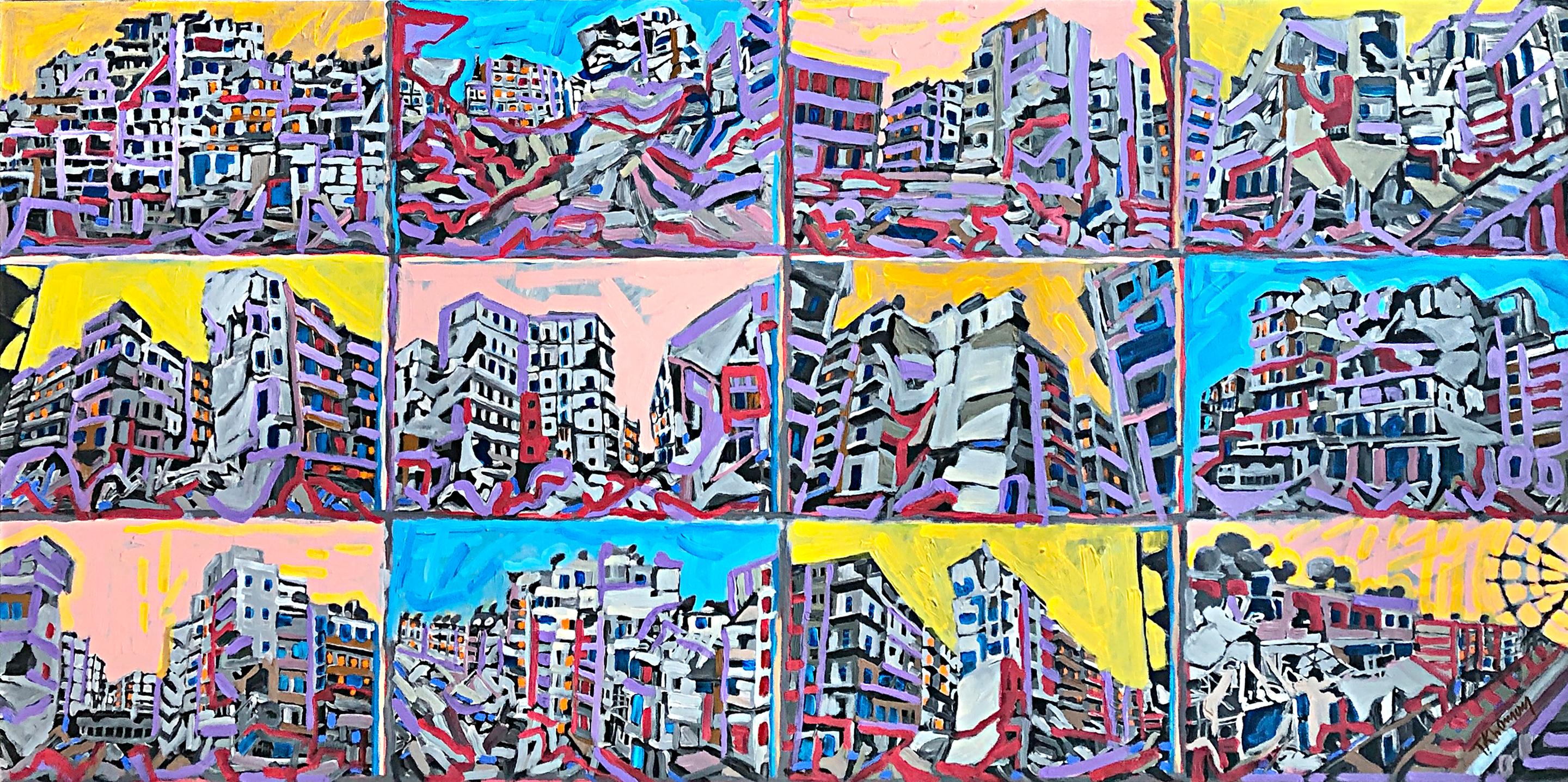 Tony Khawam Abstract Painting - Aleppo to Kyiv Windows to the World - No.2