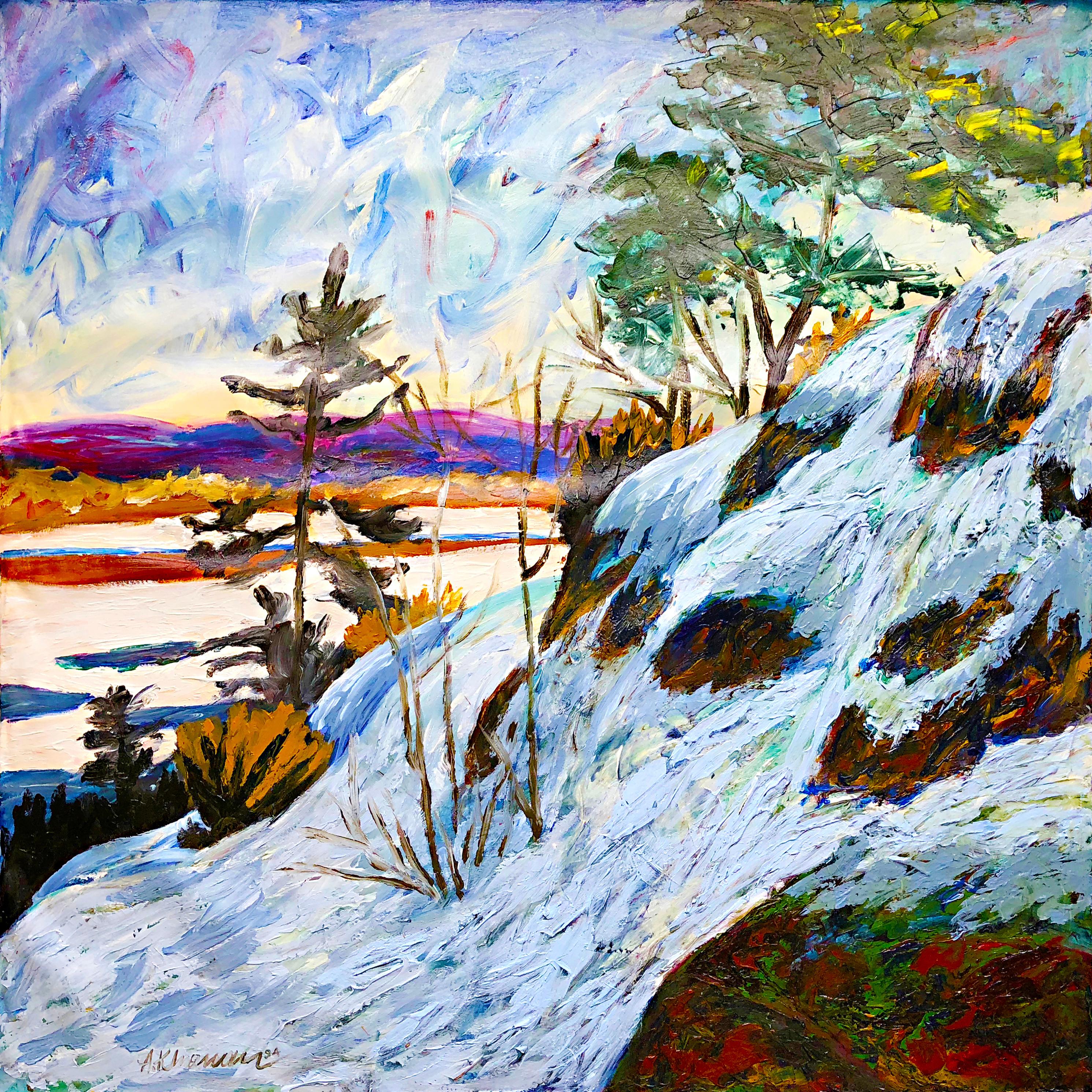 Tony Khawam Landscape Painting - Hudson Freeze at West Point