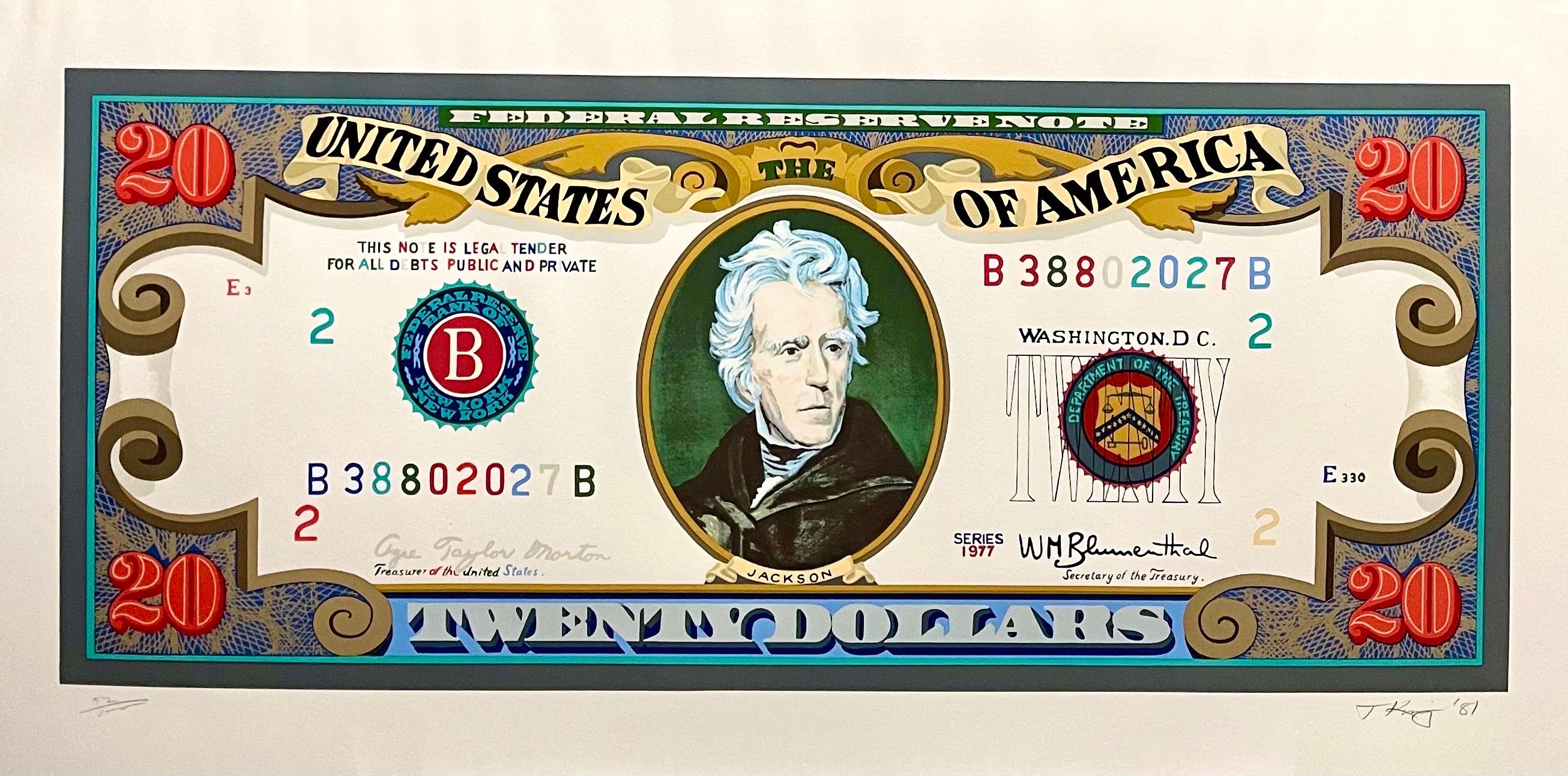 80's Pop Art 20$ Bill Large Screenprint Tony King Silkscreen Lithograph Currency 4