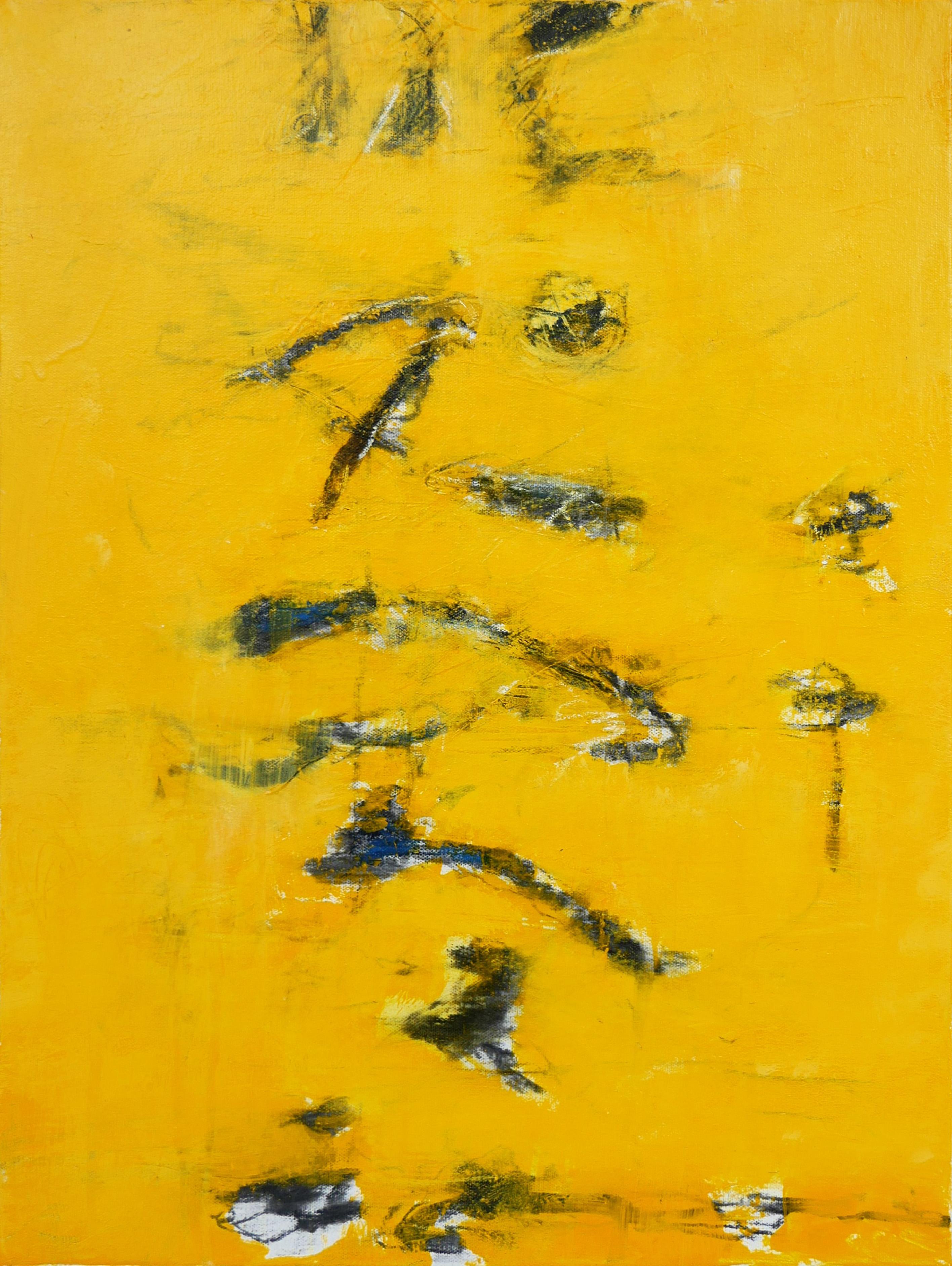 Tony Magar Abstract Painting - "Eagle Dance" Contemporary Yellow and Blue Toned Abstract Expressionist Painting