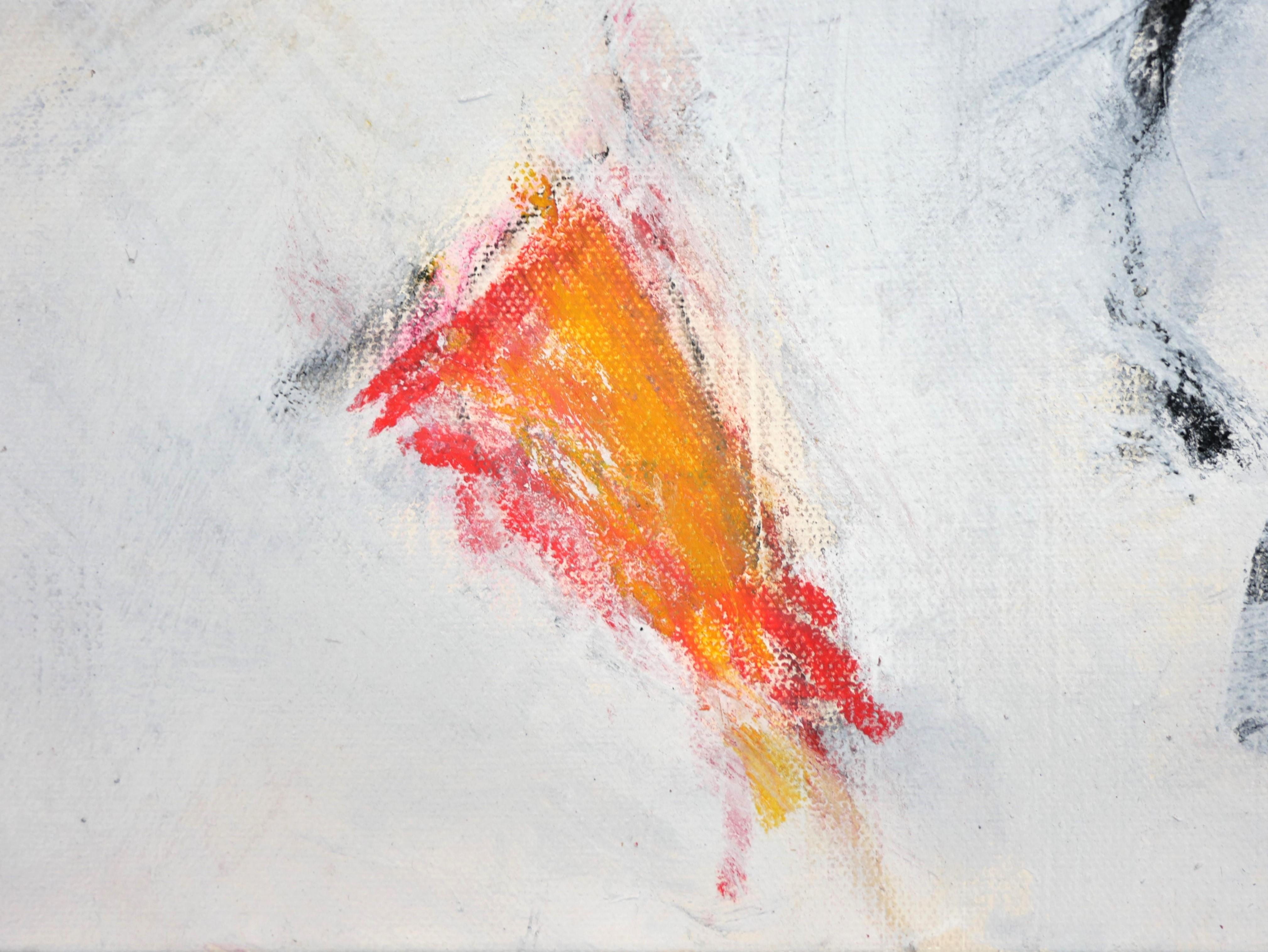 Peinture expressionniste abstraite contemporaine rouge, jaune et noire « Eightball » 4