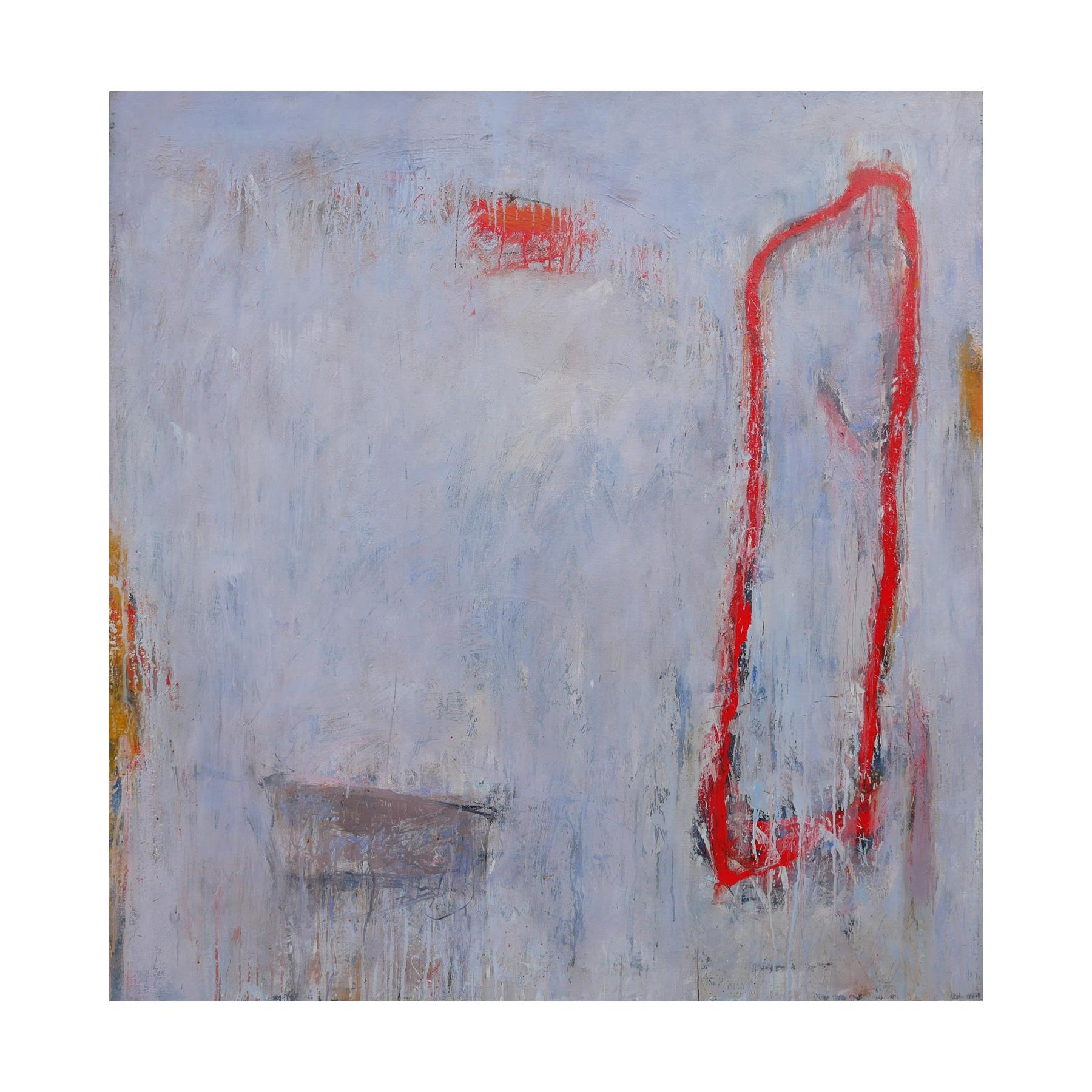 Lila, Grau und Rot getöntes abstraktes zeitgenössisches Gemälde – Painting von Tony Magar