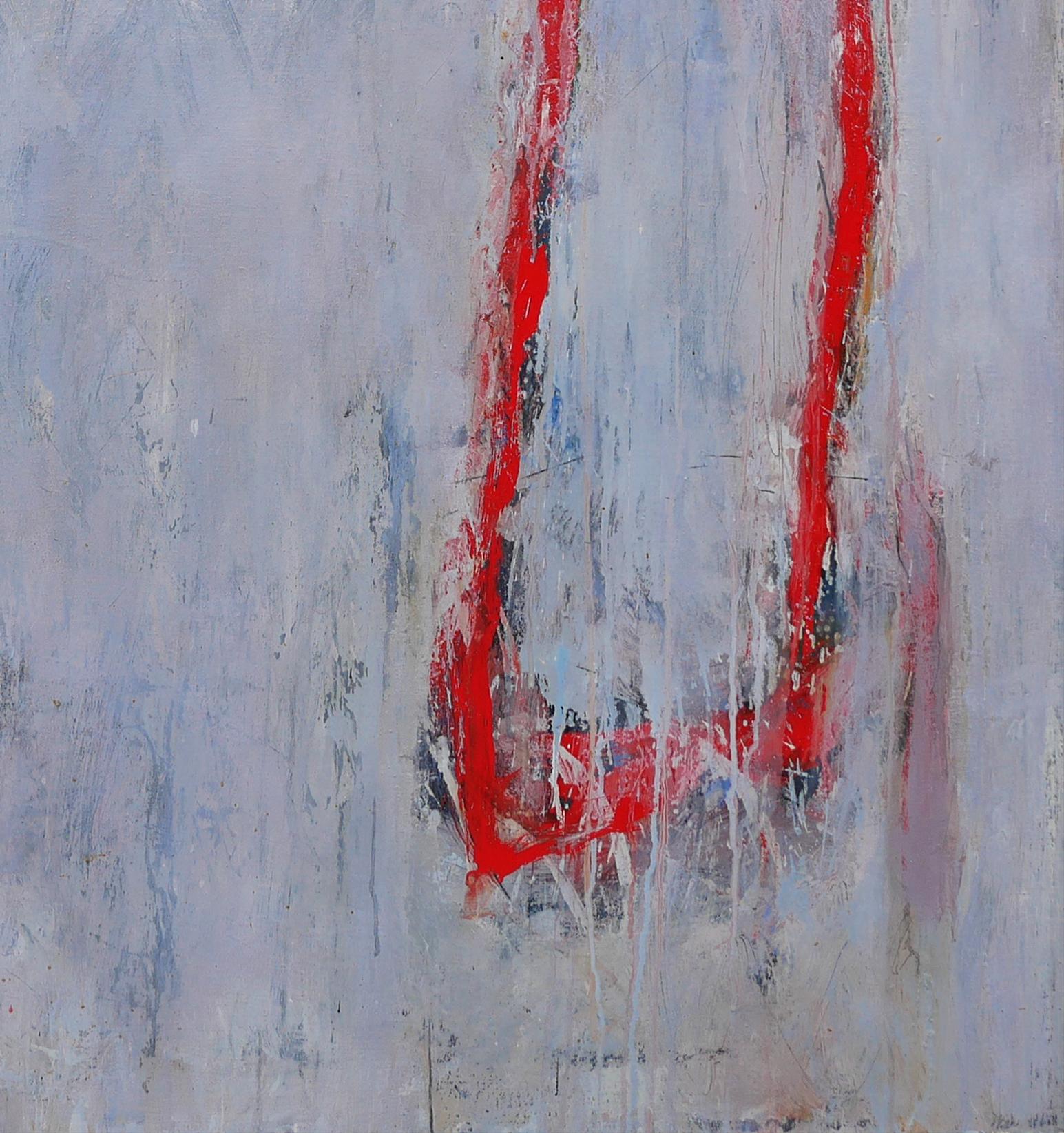 Lila, Grau und Rot getöntes abstraktes zeitgenössisches Gemälde im Angebot 2