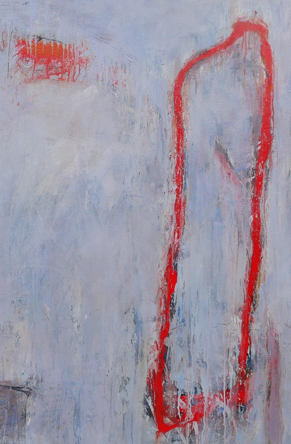 Lila, Grau und Rot getöntes abstraktes zeitgenössisches Gemälde im Angebot 3