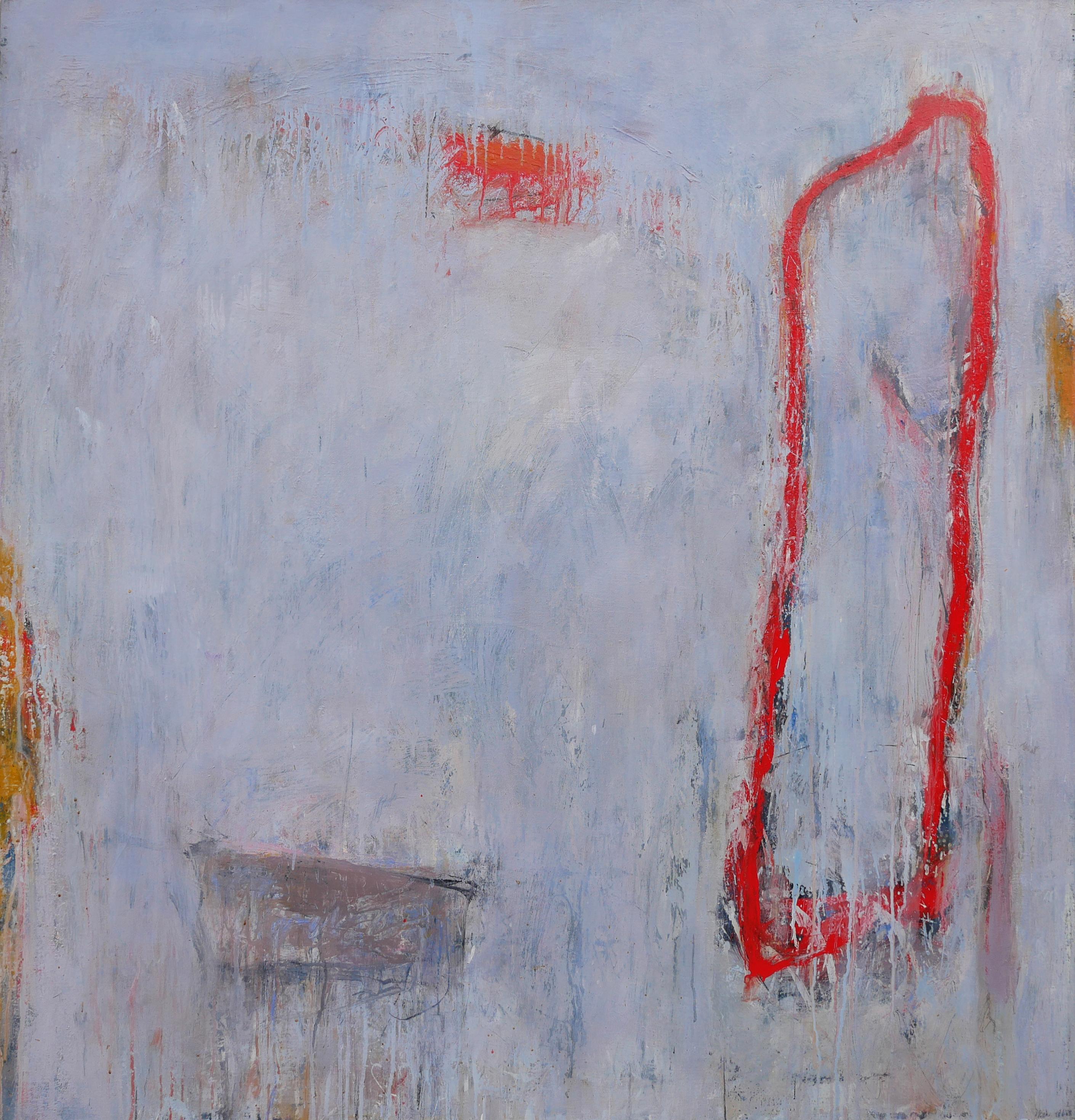 Tony Magar Abstract Painting – Lila, Grau und Rot getöntes abstraktes zeitgenössisches Gemälde