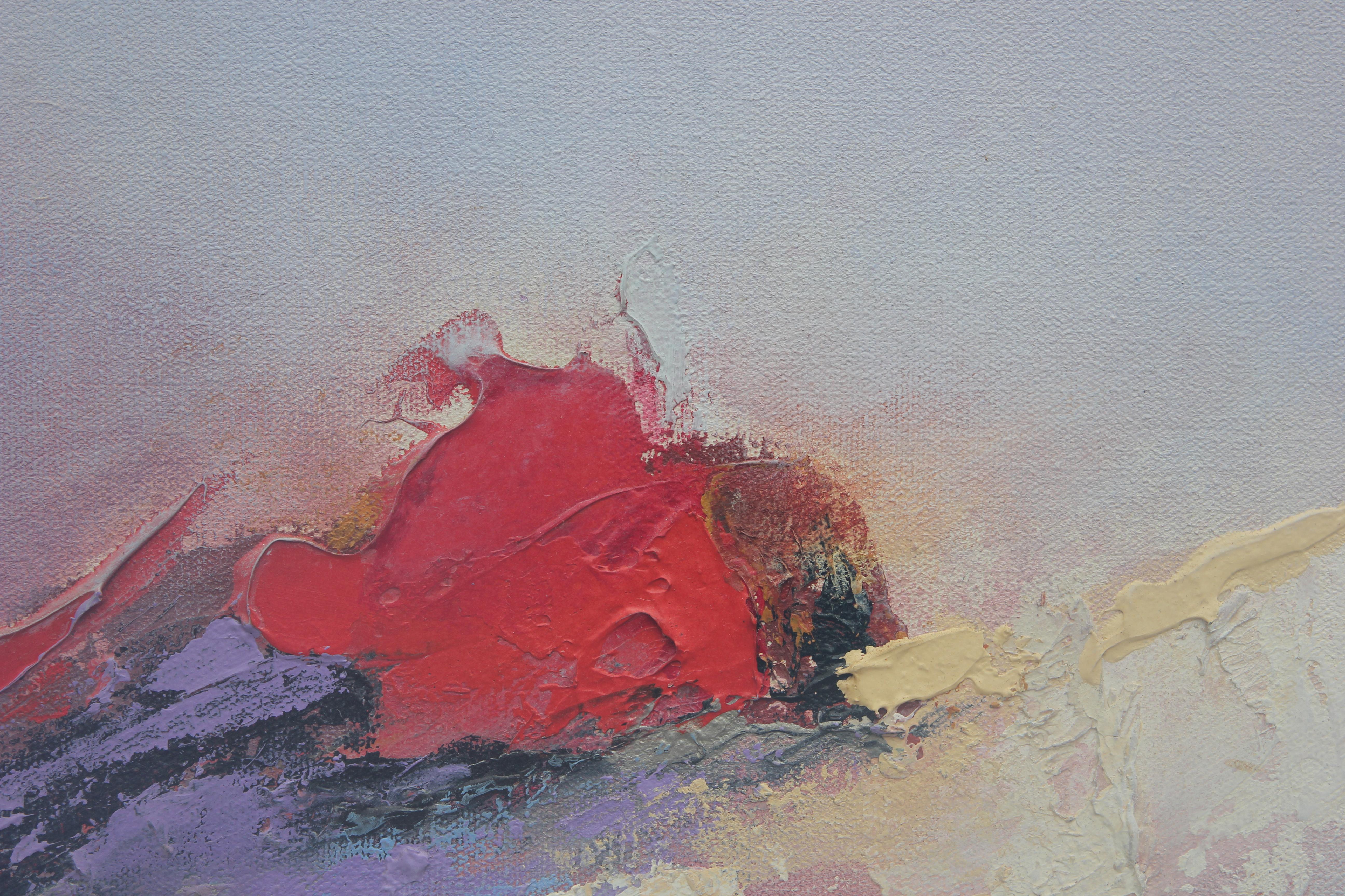 Pittura ad olio gestuale astratta dai toni viola - Abstract Painting Grigio di Tony Magar